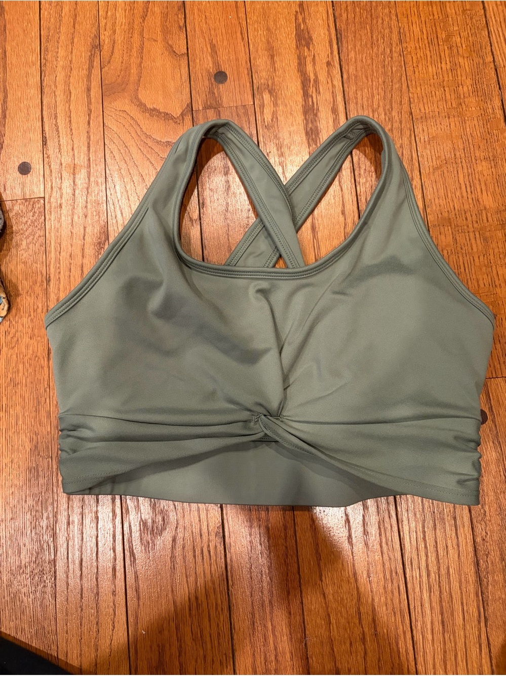 MTA Sport Olive Green Twist-Front Crossback Sports Bra